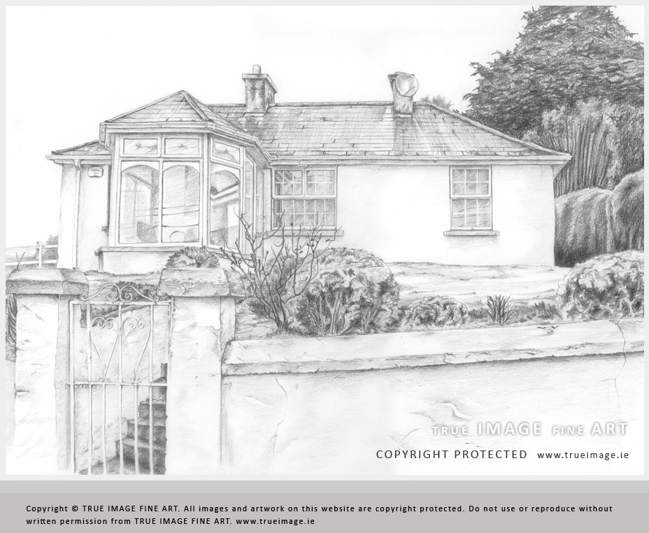 house illustration drawing in pencil by True Image Fine Art Ireland