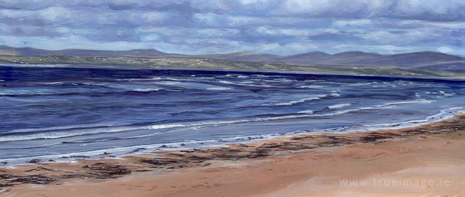 detail of a seascape painting of a beach