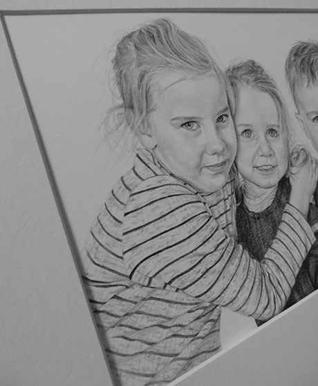 drawing of three kids detail