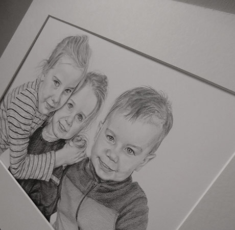 a pencil drawing of kids detail