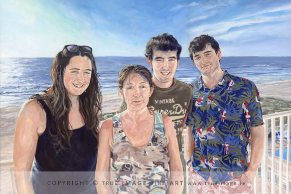 acrylic portrait of a mother and her three adult children