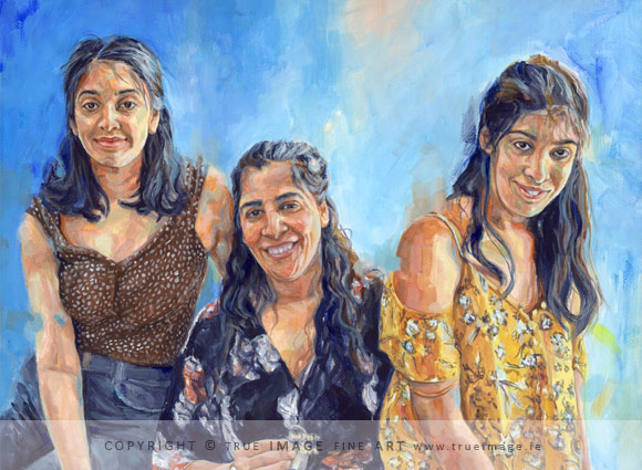 acrylic portrait of three people
