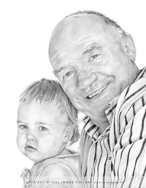 portrait sketch of a man and baby by an irish portrait artist