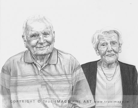 elderly couple portrait in pencil