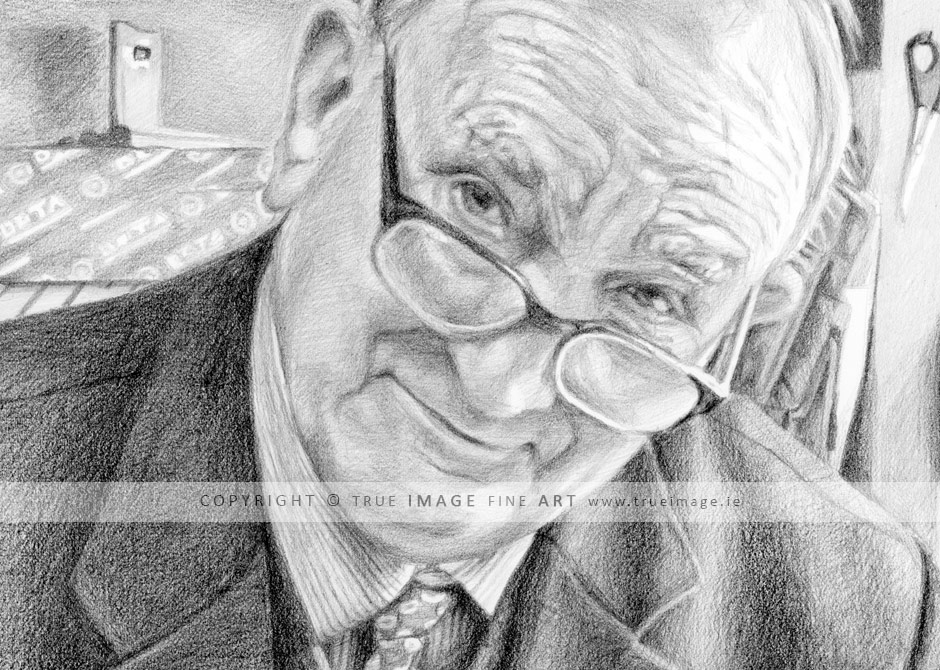 graphite pencil portrait drawing of an elederly man working