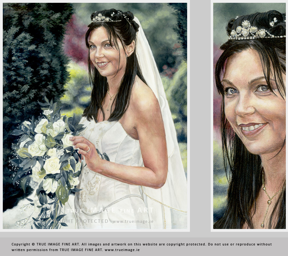 bride wedding portrait in acrylic acrylic painting of a bride