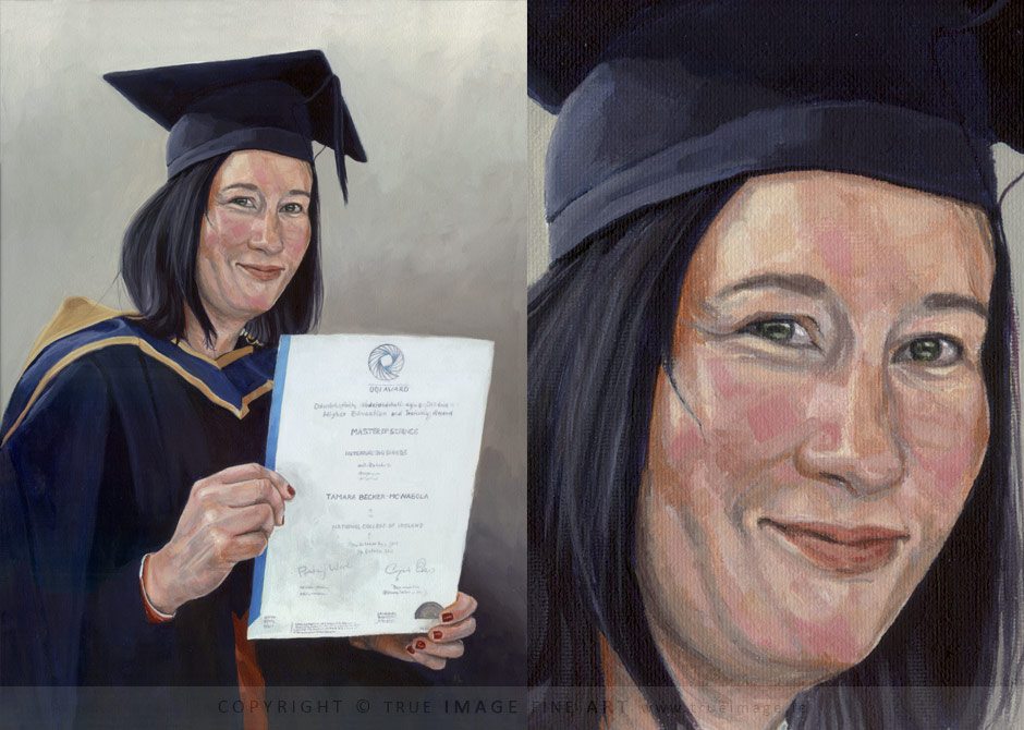 acrylic painting of a woman at her graduation