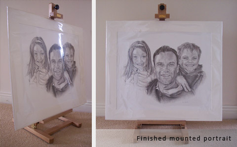 finished family portrait in a mount ready for framing