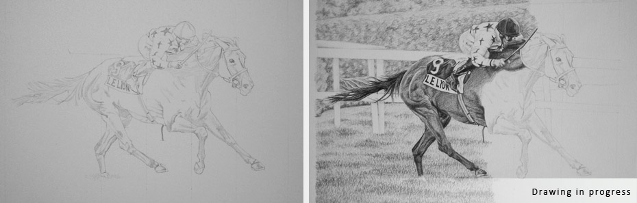 horse and jockey portrait in progress photographs - step 1 and 2